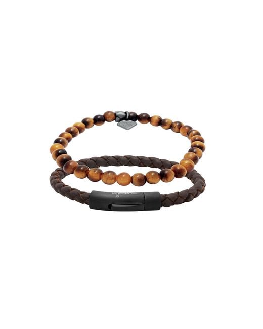 Tateossian Brown Thompson Ip Steel Tubo Classico Set Bracelets for men