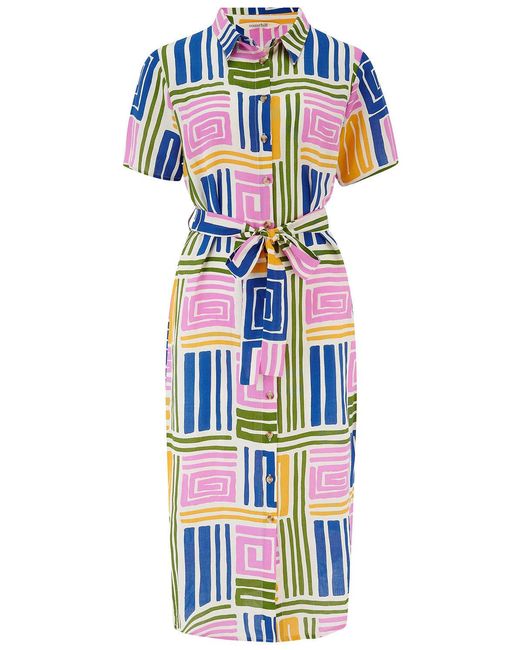 Sugarhill Blue Dorothy Midi Shirt Dress Multi, Painted Maze