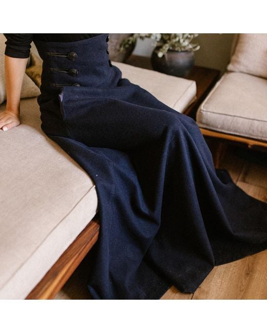 Nikka Place Blue Empire Waist Maxi Wool Skirt With Double Row Buttons