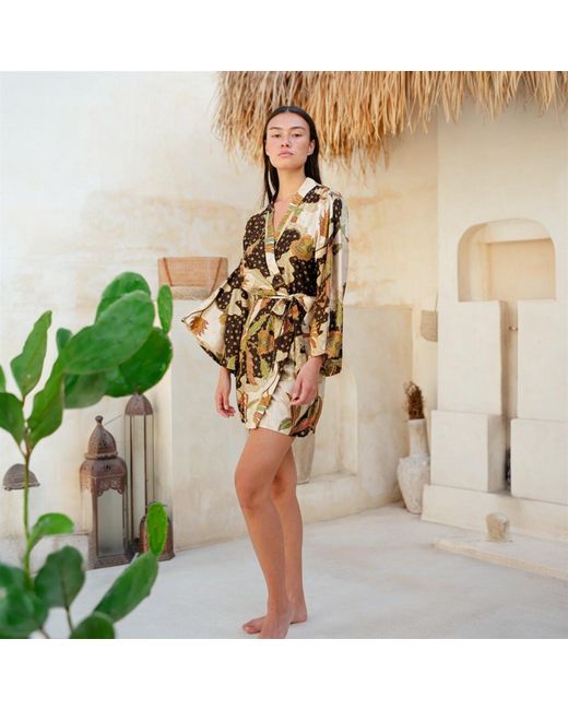 ORIGIN OF HEARTS Metallic Sienna Elegant Resort Satin Kimono Robe