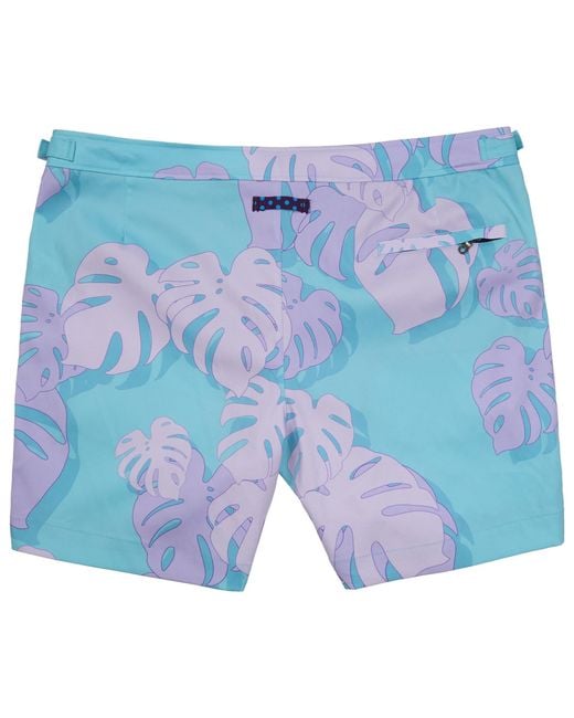 Lords of Harlech Blue Pool Monstera Floral Tailored Swim Short for men