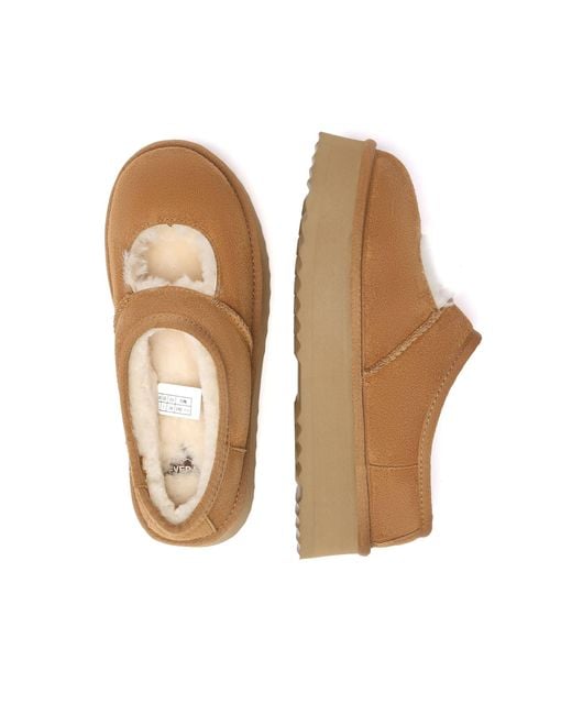 EverAu Australia Brown Plumed Ankle Platform Slippers
