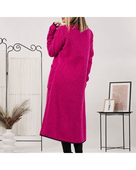 Nikka Place Pink Boiled Wool Buttoned Cardigan With Big Pockets