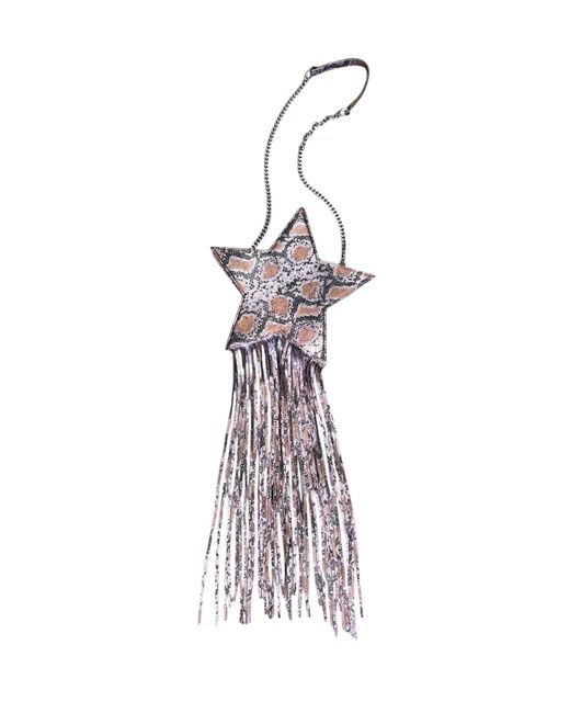 Any Old Iron White Metallic Snake Star Leather Fringe Bag