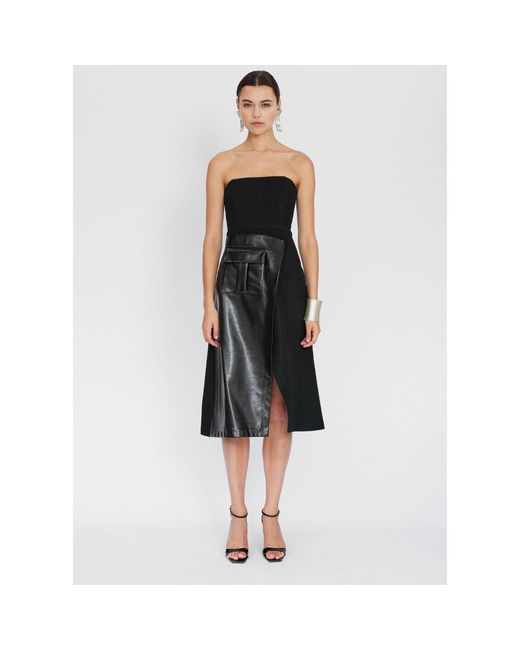 Mirimalist Black Savile Strapless Midi Dress