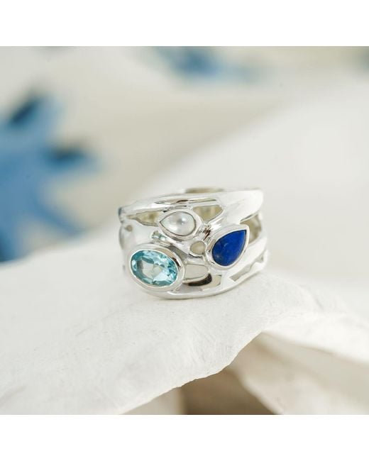 Isla Silver Blue Topaz, Pearl & Lapis Lazuli Ring