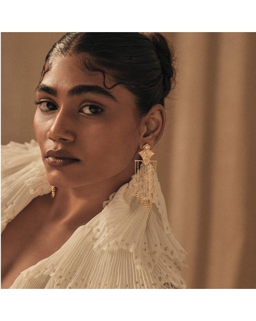 Dhwani Bansal Metallic Serai Chandelier Earrings With Mother Of Pearl