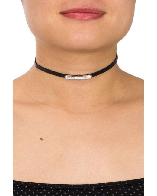 Saachi Black Crystal Leather Choker
