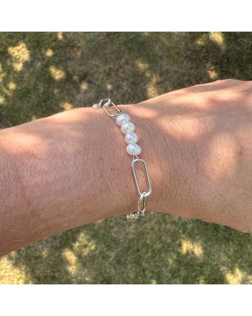 Clemence Wren Metallic Paperlink Chain Freshwater Pearl Bracelet