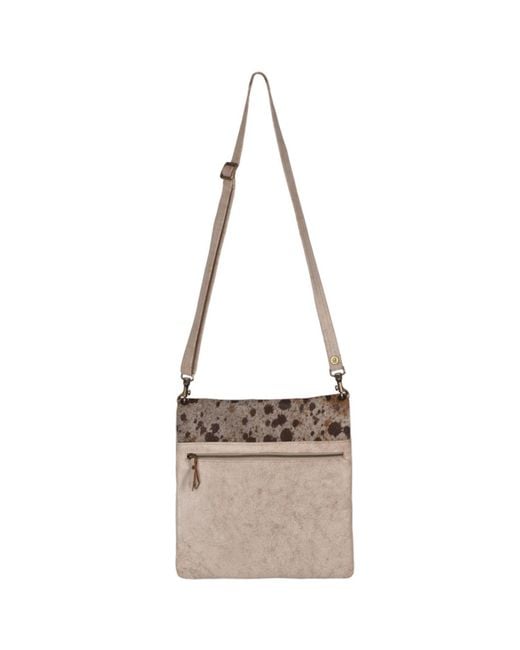 Owen Barry Brown Neutrals Cowhide Crossbody Bag Montana Canvas Leather Stevie