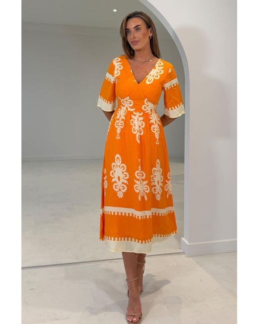 Girl In Mind Orange Suzanne Boarder Midi Dress