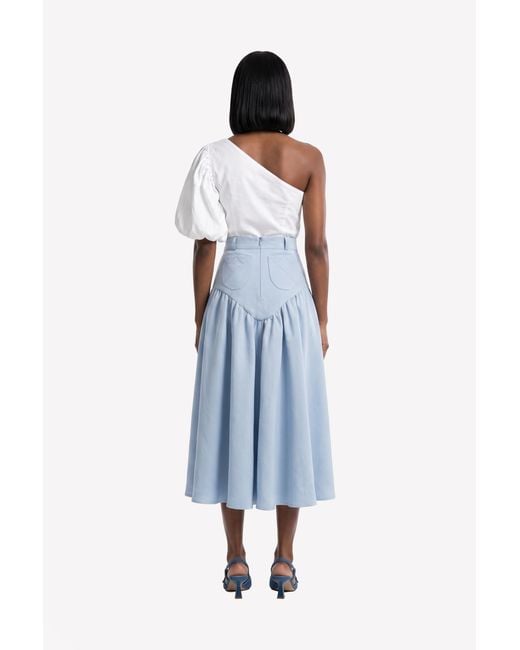 GUILLAUME ALEXANDRE Blue Adjustable Length Linen Midi Skirt