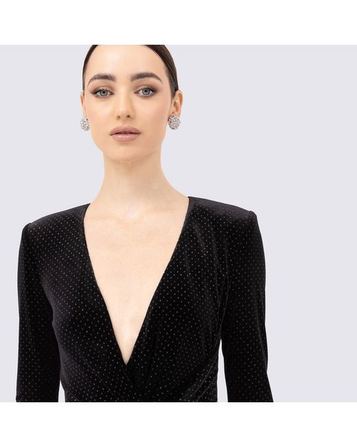 Nissa Black Glitter-Detail Velvet Maxi Dress