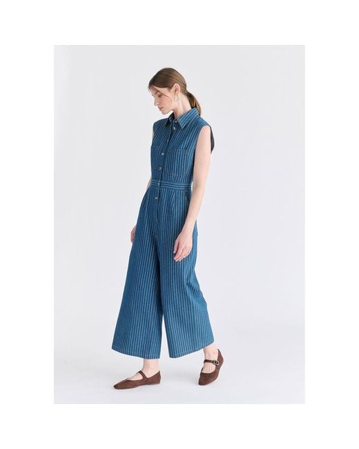 Paisie Blue Wide Leg Denim Jumpsuits