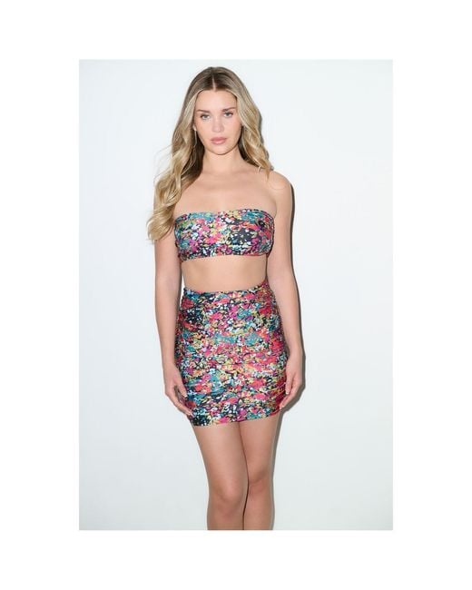 Playaluxe Red Rio Ruched Mini Skirt Confetti Floral