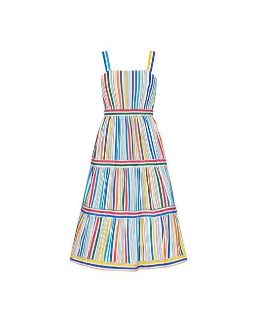 Yumi' Blue Multicolour Stripe Cotton Midi Sun Dress