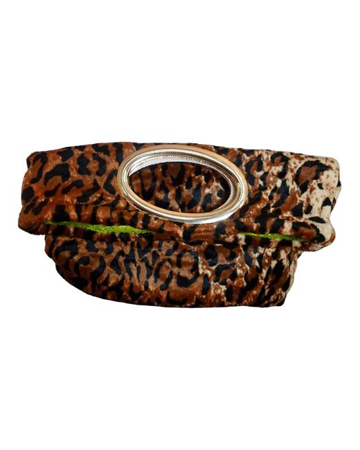 Romer Millinery Green Morphy Moldable Leopard Print Velvet Clutch With Handles