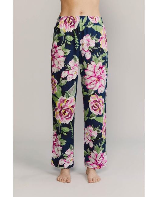 Kato Blue Broad Beach Peonies Cotton Pajamas