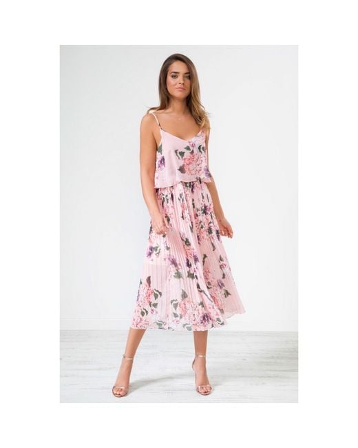 Urban Touch Pink Floral Pleated Cami Midi Dress