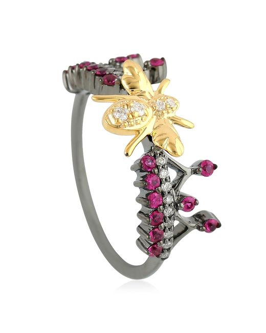 Artisan Metallic Ruby, Diamond And Bee Motif Ring