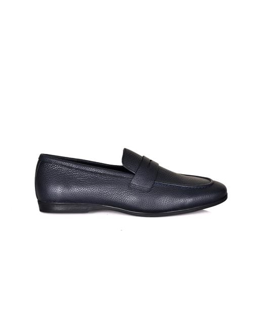 DAVID WEJ Blue Lorenzo Grained Leather Loafers for men