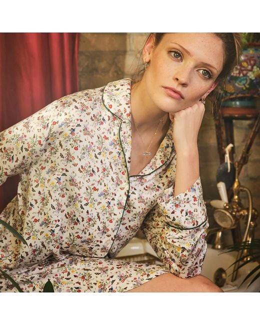 Fable England White Fruity Floral Cream Night Shirt
