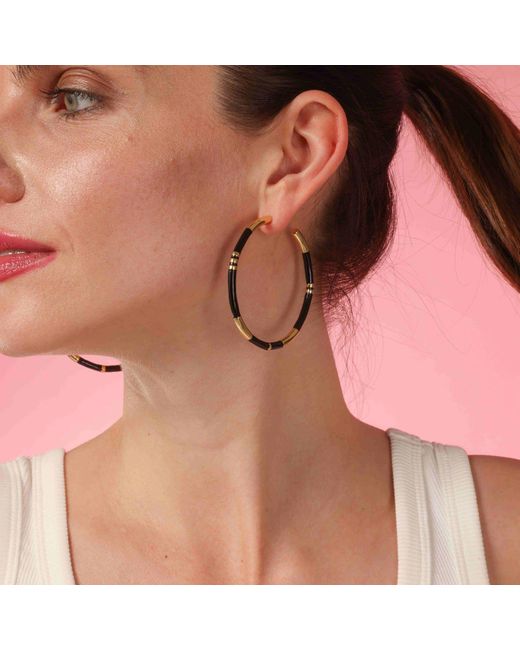 Michael Nash Jewelry Black Mallory And Stripe Hoop Eaarings