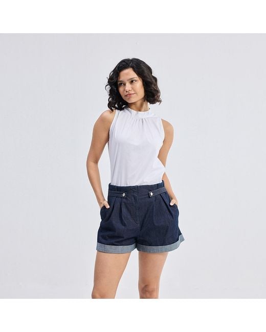 REISTOR White High-Neck Top With Gathers