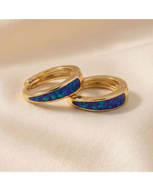 Harfi Blue Deep Opal Tapered Plated Huggie Hoop Earrings