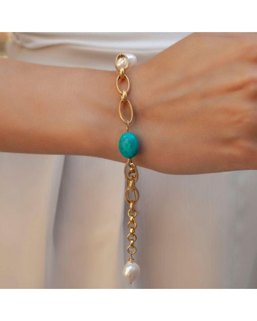 LINYA JEWELLERY Metallic Belz Pearl Chain Bracelet