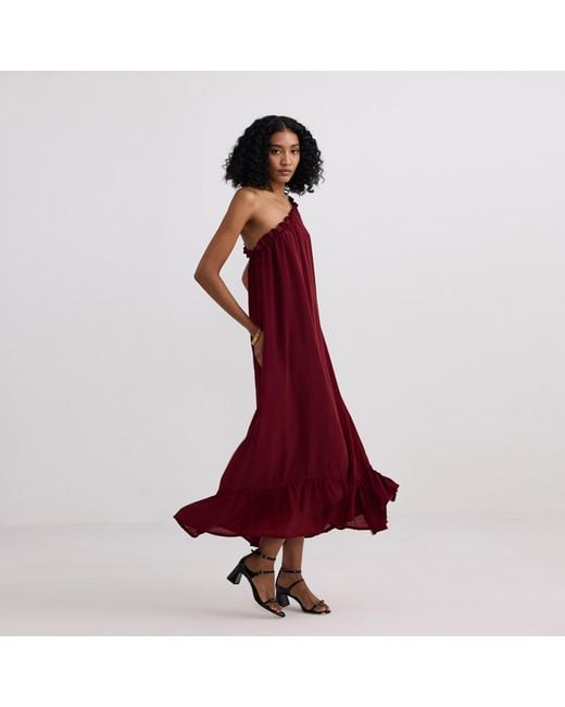 REISTOR Red One-Shoulder Midi Crepe Dress