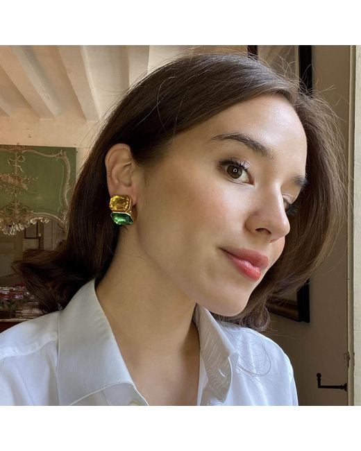 Michael Nash Jewelry Green Clara Topaz And Emerald Double Stone Clip Earrings