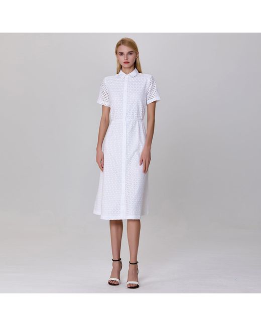Smart and Joy White Eyelet Cotton Lace Shirt-Dress