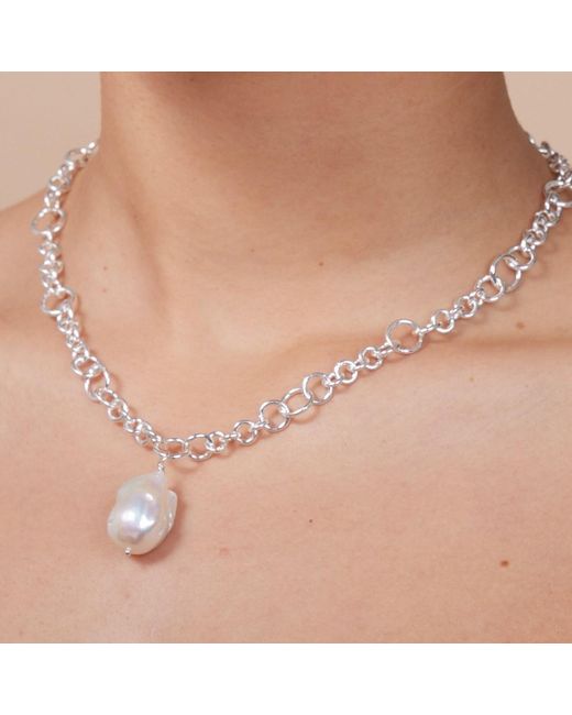 Pearls of the Orient Online Metallic Decus Large Baroque Cultured Freshwater Pearl Drop On Chunky Chain