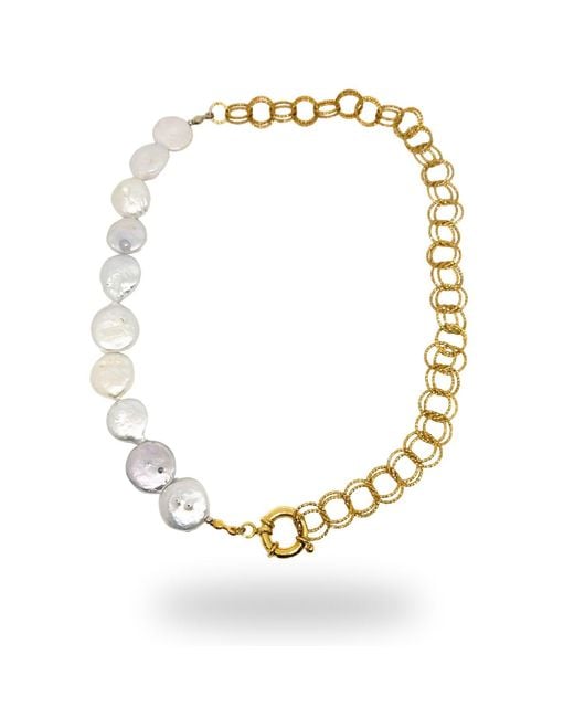 LINYA JEWELLERY Metallic Nora Pearl Chain Necklace