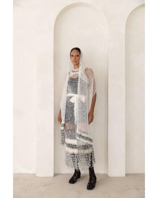 Andreeva White Rose Handmade Knit Dress
