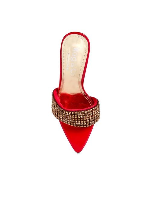 Rag & Co Red Adina Diamante Embellished Slip On Sandals