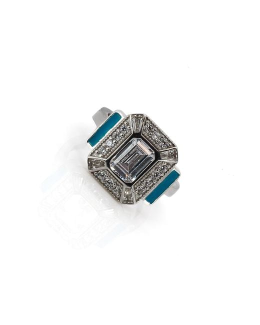 Ebru Jewelry Blue Turquoise Enamel & Diamond Sterling Ring