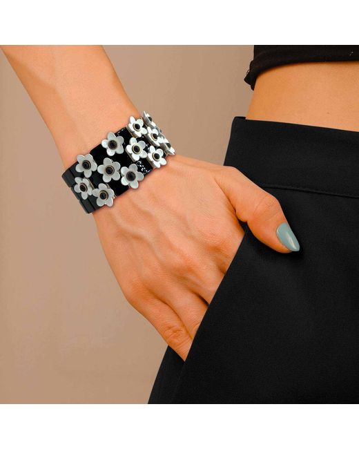 Michael Nash Jewelry Black Grazia And Floral Enamel Elasticized Bracelets