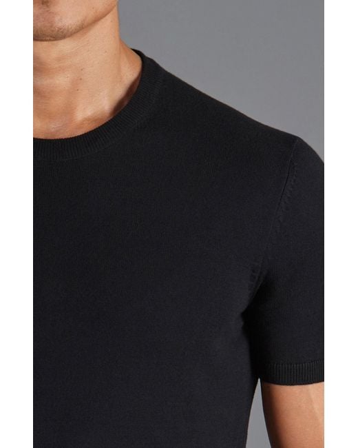 Paul James Knitwear Black Midweight Julius Cotton Knitted T-Shirt for men