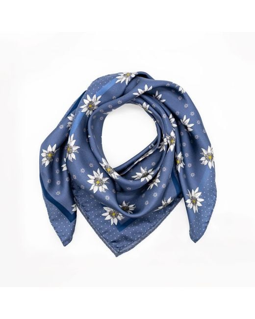 Lamberty Munich Blue Alpine Edelweiss Midi Silk Twill