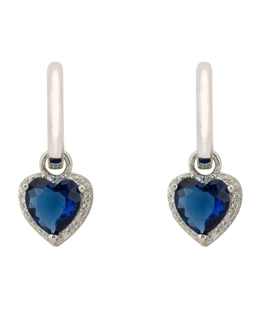 Latelita London Blue Cupids Sparkle Sapphire Heart Drop Earrings Silver