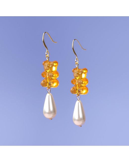 By Chavelli Metallic Gummy Bear Pearl Drop Dangly Earrings