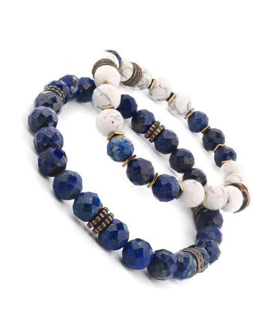 Ebru Jewelry Blue Inner Power Lapis & Howlite Beaded Bracelet Set for men