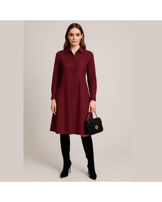House of Gl Red Garnet Cotton Flex Shirt Dress With Back Button Detail And Pockets