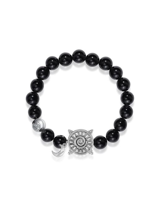 Aurozia Black Three Charms Solar Meridian Whitegold Plated Sundial And The Sun Coin Agate Beaded Bracelet