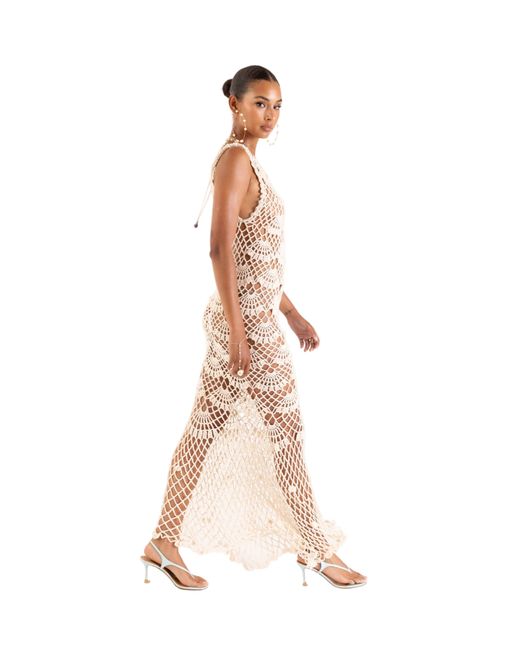 Andreeva White Neutrals Pearl Handmade Maxi Crochet Dress