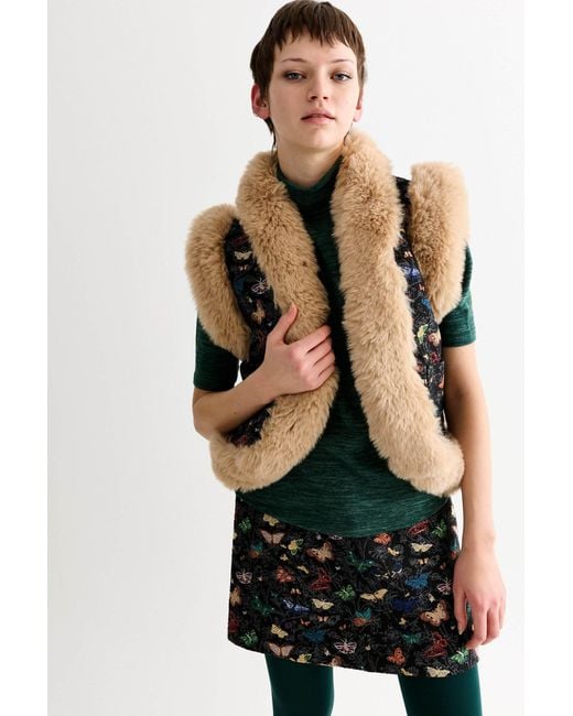 Louche Multicolor Dominica Butterfly Ball Jacquard Faux Fur Trimmed Waistcoat – Multicoloured