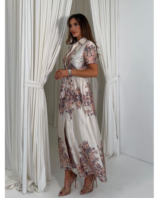 Girl In Mind White Aurora Paisly Print Midi Shirt Dress