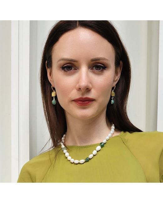 Farra Metallic Freshwater Pearls With Heart Shaped Aventurine Free Style Necklace